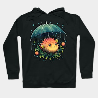 Puffer Fish Rainy Day With Umbrella Hoodie